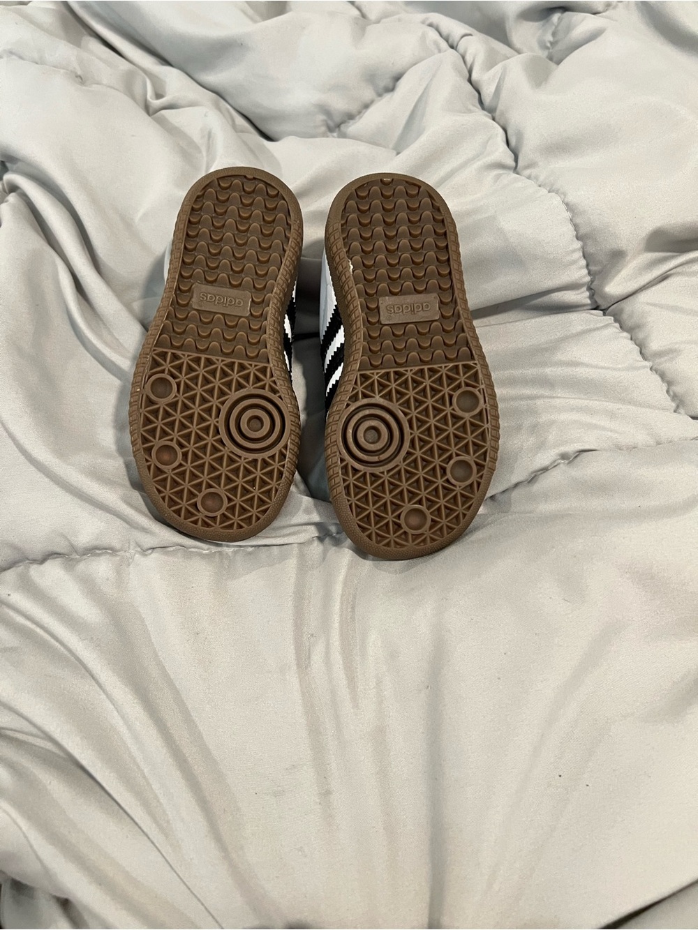 adidas White Sneakers with Black Stripes and Tan Suede Accents - Picture 2 of 6